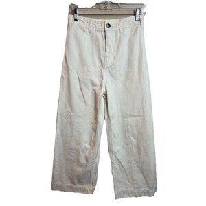 We The Free People Wide Flare Leg Jeans Womens Size 27 Cream Piper Mid Rise Crop